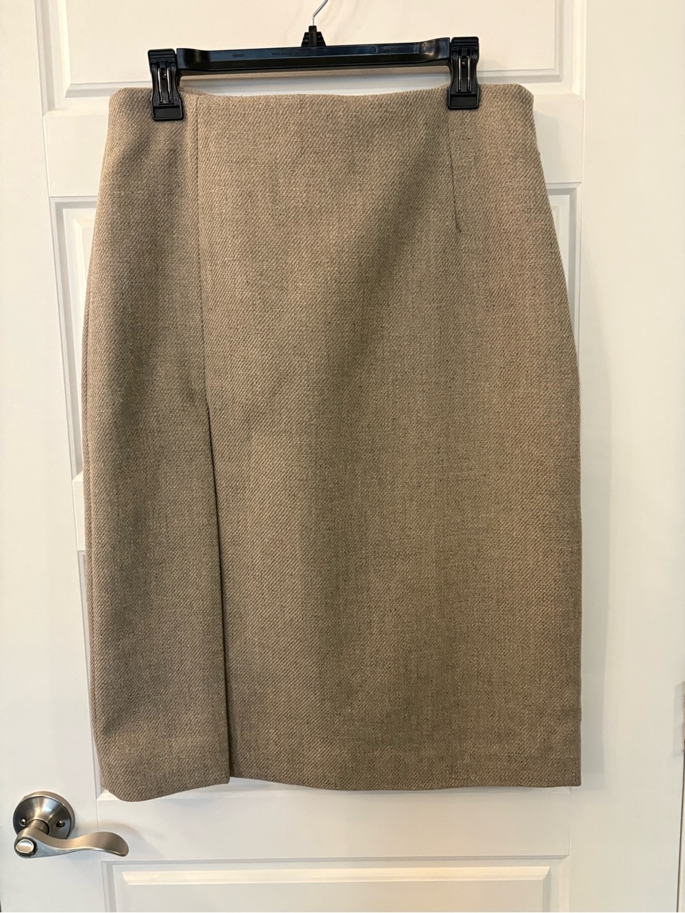 Classic Neutral Slit A-Line Wool-Blend Skirt